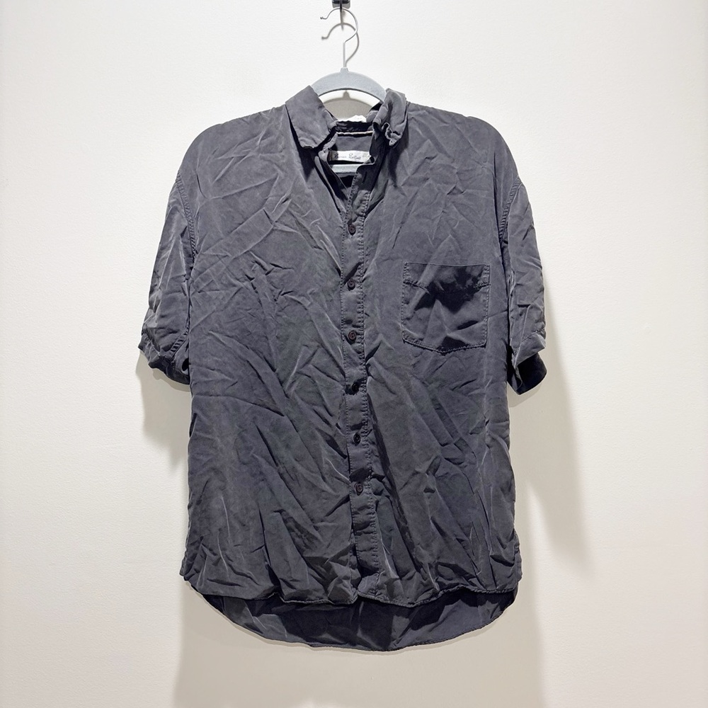 Burma Bibas Men's Casual Short Sleeve Button-Down Silk Shirt - Charcoal Gray M
